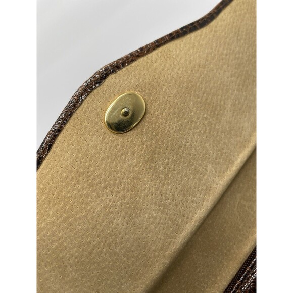 Vintage Clutch Handbag Envelope Style Snake Gator print brown Faux Leather Chain - Picture 7 of 16